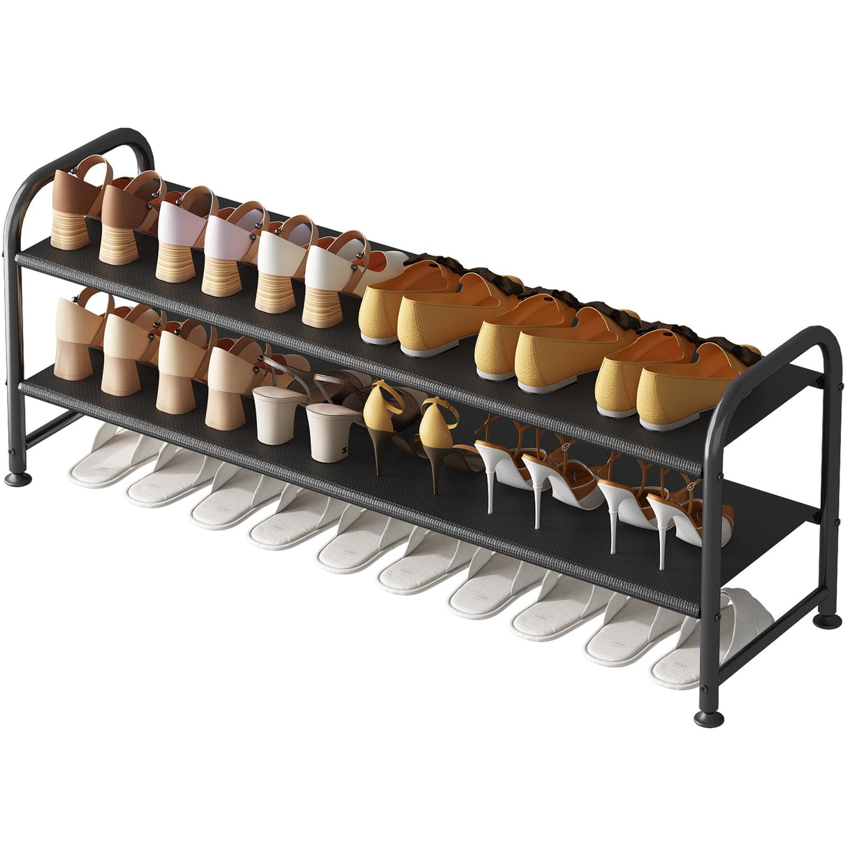 INGIORDAR Shoe Rack 2 Tier Long Storage Organizer Wide Metal Shoe Shelf for Closet Entryway Black INGIORDAR