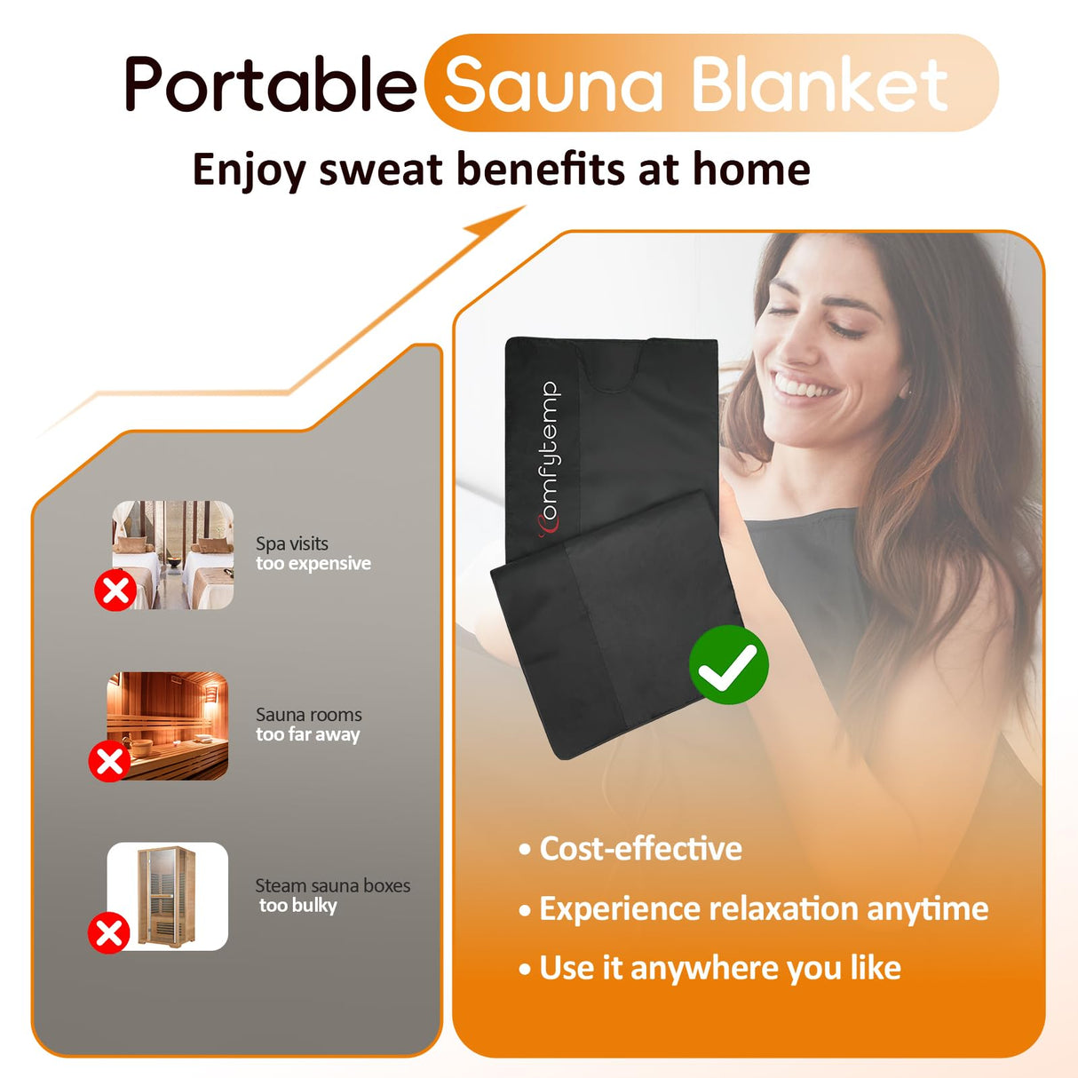 Comfytemp Infrared Sauna Blanket 35" X 78" Extra Large, Support Dual Zone Temperature Control & App Control — Smarter & Safer Portable Sauna Blanket, Low EMF, for Sweating, for Mom Comfytemp