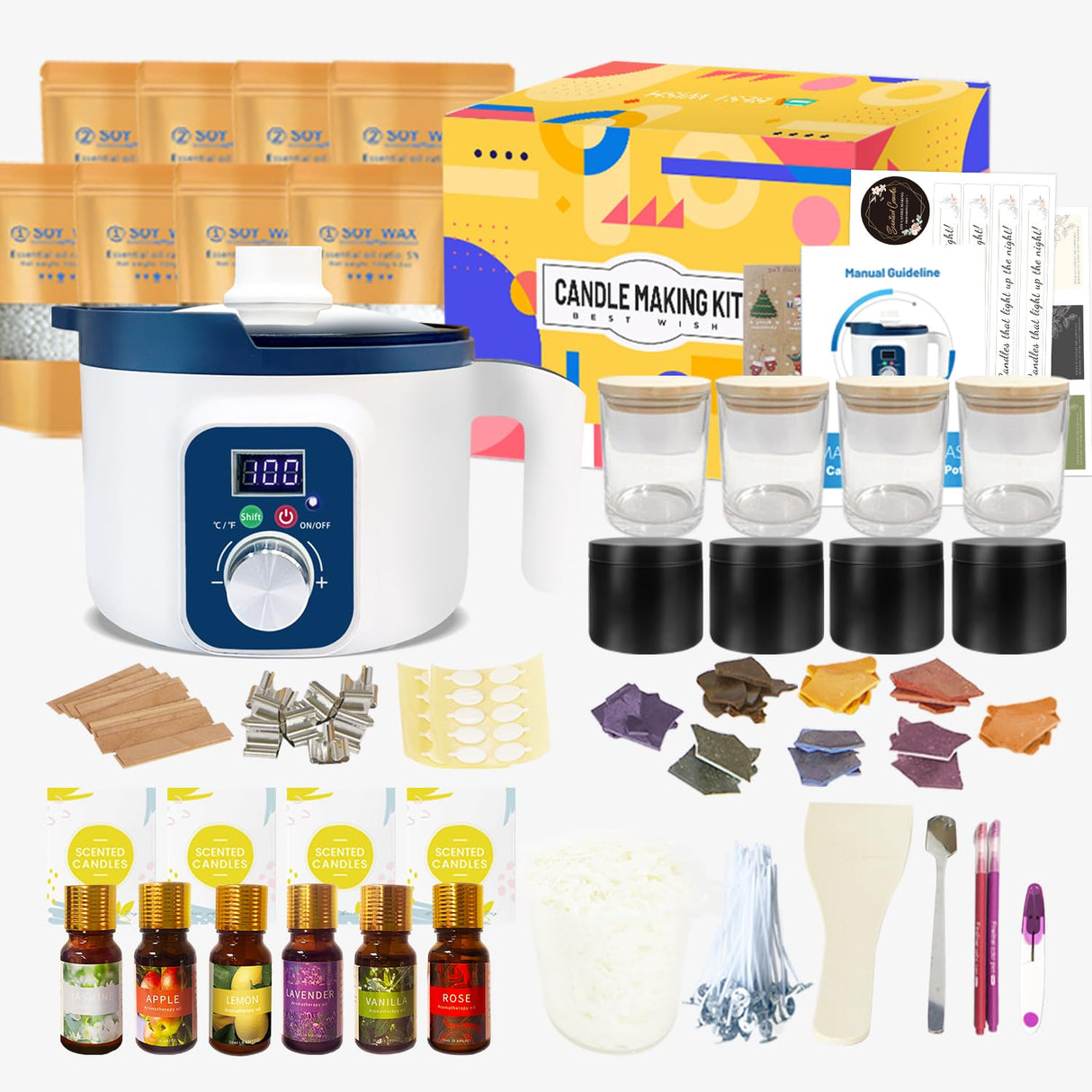 Complete Candle Making Kit with Digital Wax Melter,Kit for Candle Making,Products to Make Scented Candles at Home KQU