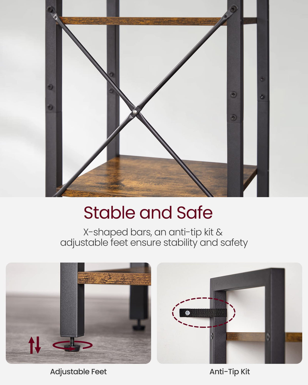 VASAGLE 6-Tier Bookshelf, Bookcase with Steel Frame, Book Shelf for Living Room, Home Office, Study, 11.8 x 15.7 x 73.2 Inches, Industrial Style, Rustic Brown and Ink Black ULLS101B01 VASAGLE