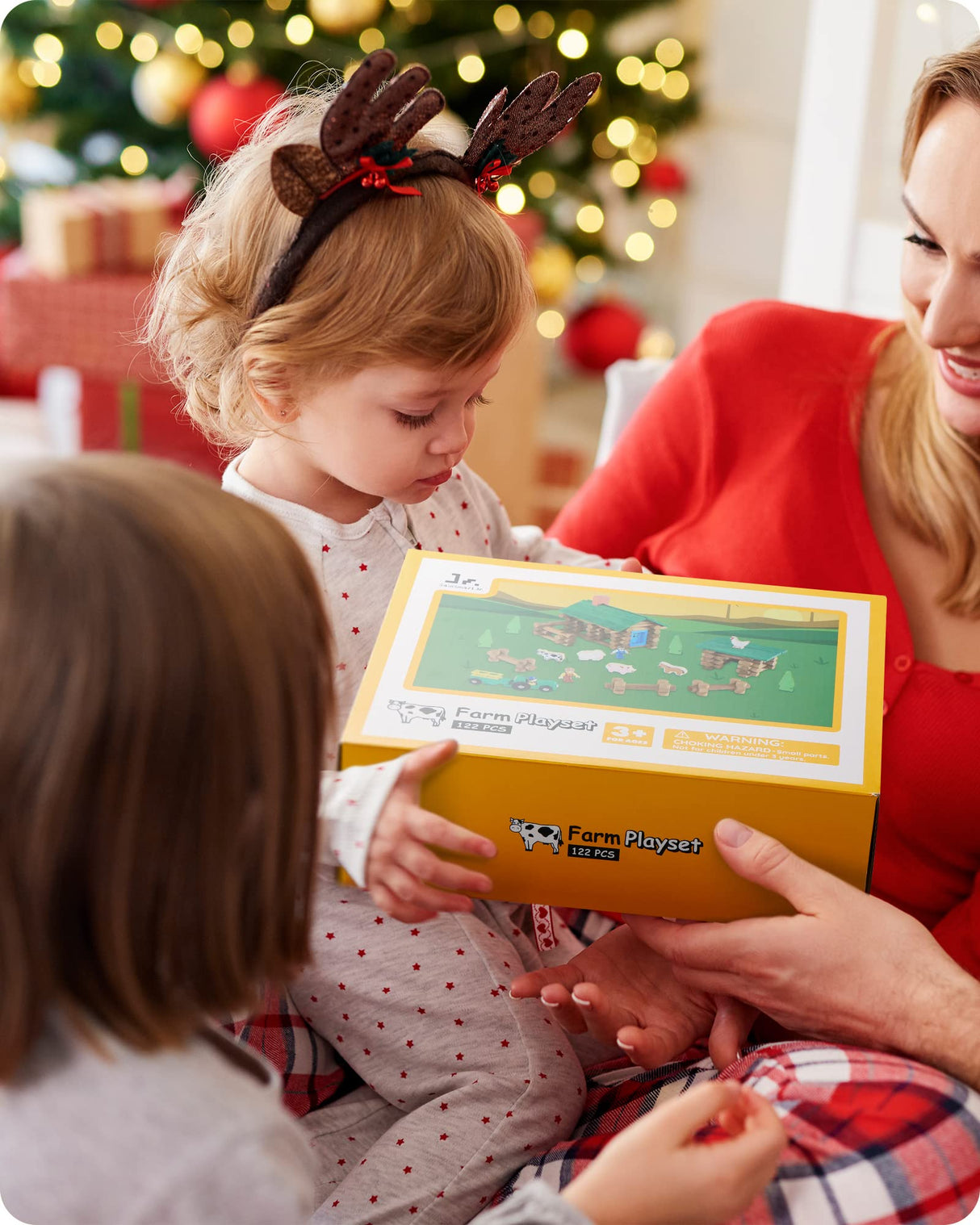 SainSmart Jr. Wooden Log Cabin Set Farm Building House Toy for Toddlers, 122 PCS Classic STEM Construction Kit with Colorful Wood Logs Blocks for 3+ Years Old SainSmart Jr.