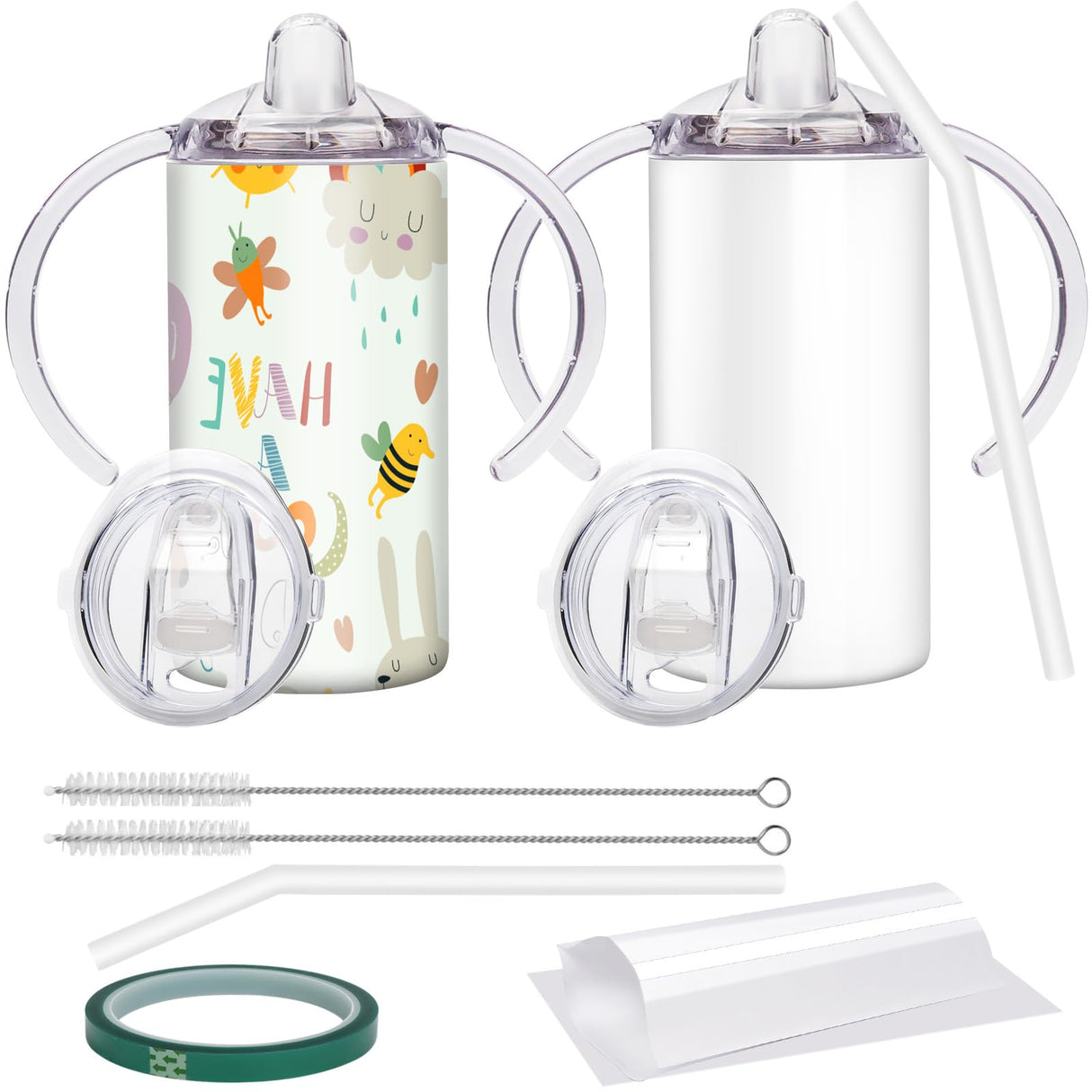 Vermida Sublimation Sippy Cup Blank with Handle, 12oz Stainless steel Sippy Cups, Kids Cups with Straws and Lids Spill Proof Double Wall Vacuum Cups for Children(2 Pack) Vermida