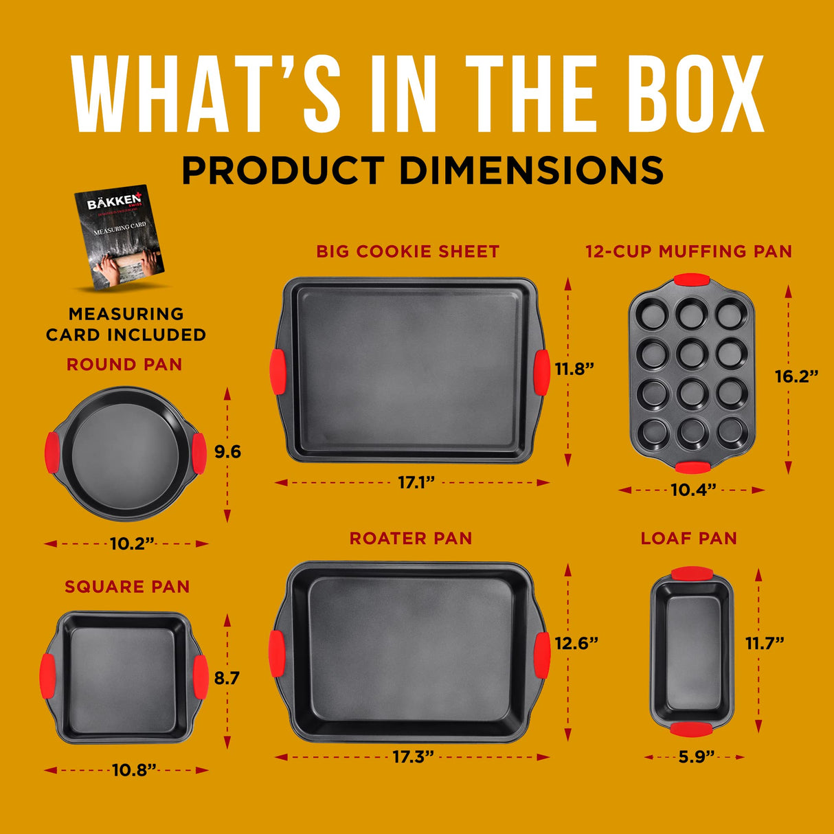 BAKKENMASTER Baking Set – 6 Piece Kitchen Oven Bakeware Set – Deluxe Non-Stick Black Coating Inside and Outside – Carbon Steel – Red Silicone Handles – PFOA PFOS and PTFE Free by Bakken Bakken- Swiss