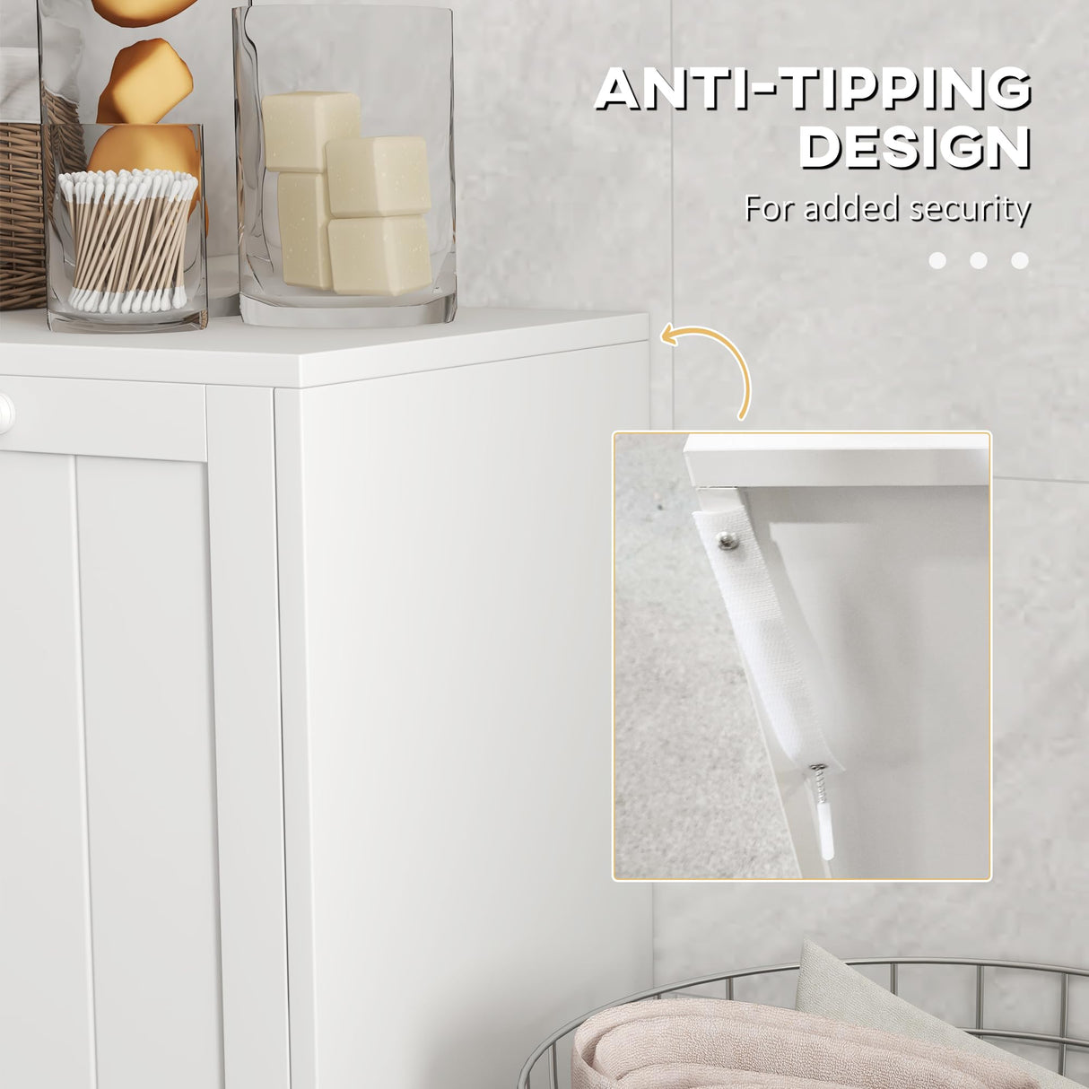 kleankin Tilt-Out 2-Compartment Laundry Hamper, Modern Clothing Storage Basket, Hamper Cabinet for Bathroom, Laundry Room, White kleankin