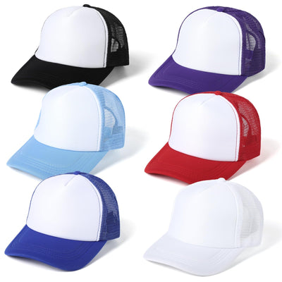 6 Pack Blank Hats Plain Mesh Trucker Hats Sublimation Baseball Caps Men Women DIY Custom Caps Adjustable Snapback