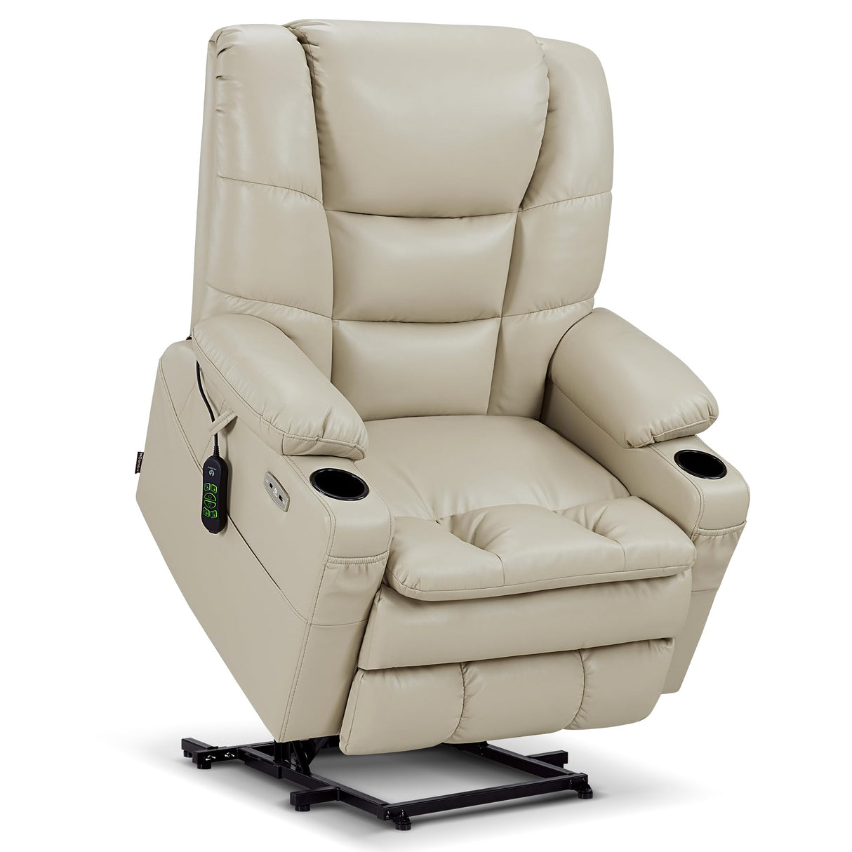 MCombo Oversized Triple Motor Power Lift Recliner Chair with Massage and Dual Heating, Adjustable Headrest for Big and Tall Elderly People, Faux Leather R7635 (Beige, Large-Oversize) MCombo
