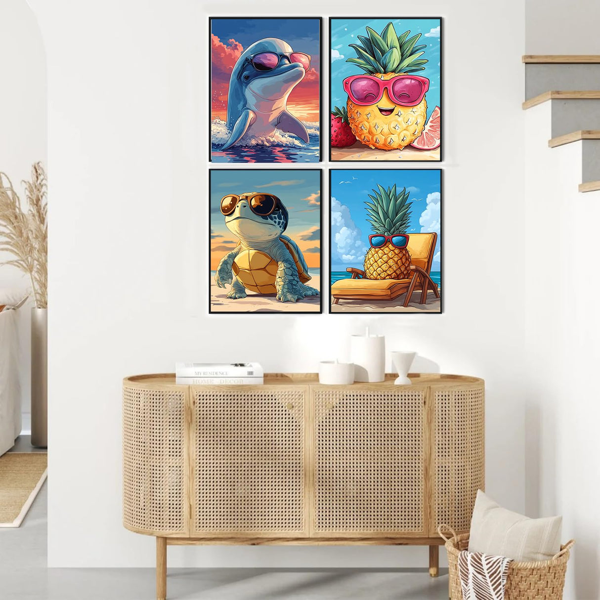 ZXQL 4 Pack Sea Turtle Paint by Numbers Kit for Adults Beginners, 12" Wx16 L Dolphin Paint by Numbers for Adults Rolled up Canvas for Painting Home Decor Creative Wall Art with Nice Gift Box ZXQL