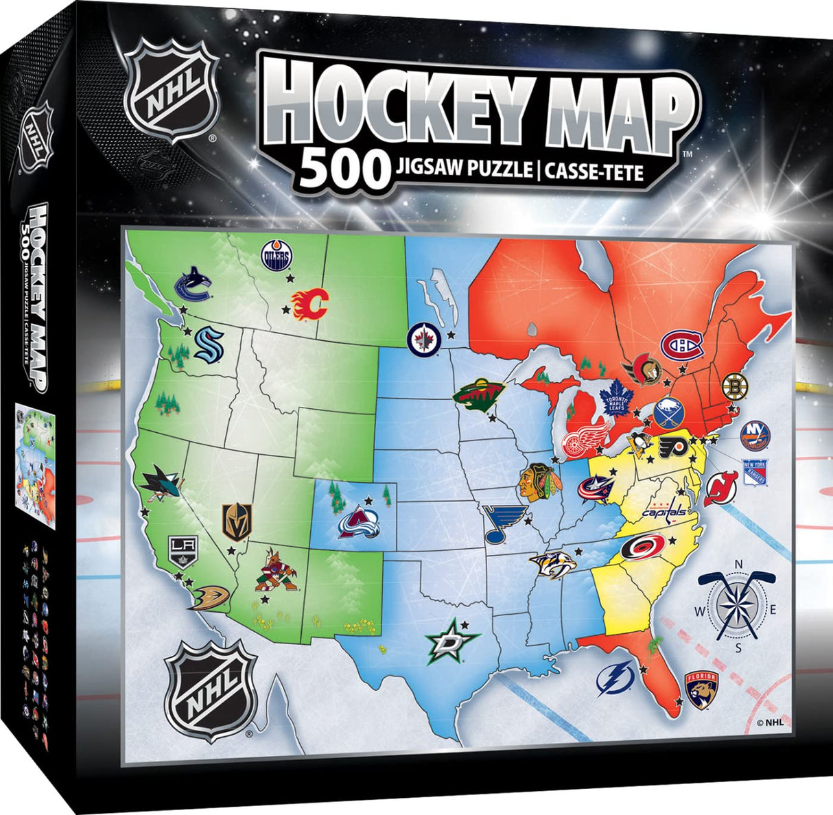 MasterPieces Sports Puzzle - All Teams 500 Piece Jigsaw Puzzle for Adults - NHL League Hockey Map - 21 x 15 Masterpieces
