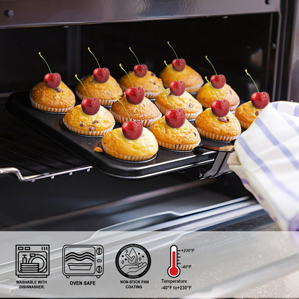 MARIWEI 2 Pack Premium Bakeware 24-Cup, Mini Muffin Pan, Dishwasher Oven Safe (Black, Steel) MARIWEI