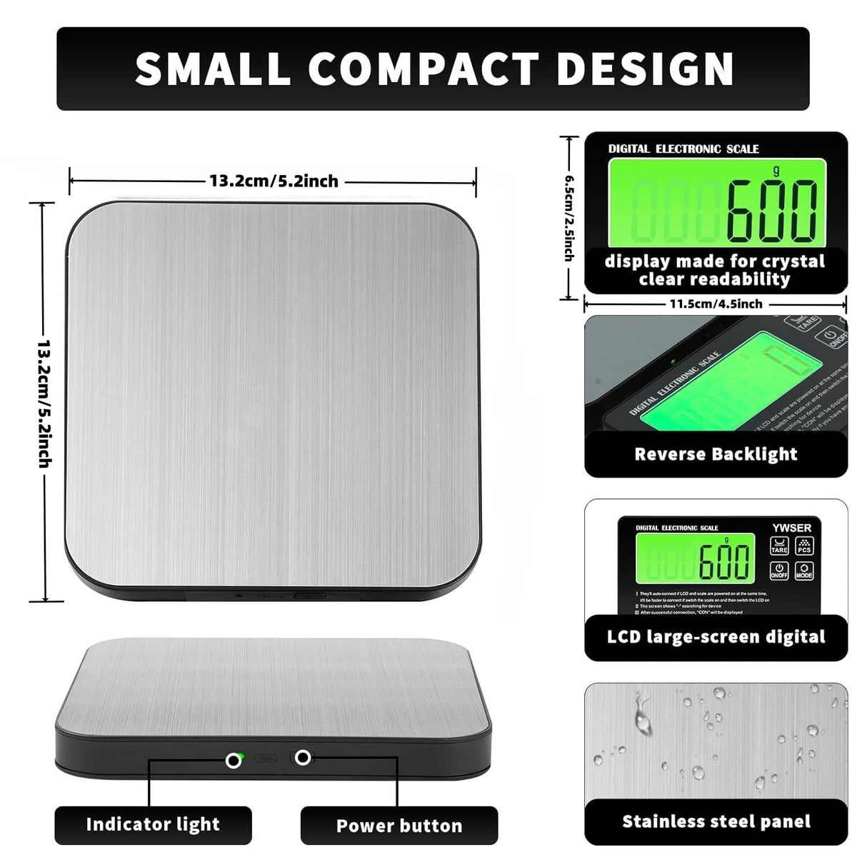 33lb Wireless Magnetic Digital Kitchen Scale with Remote LCD Display, Split-Designed for Easy Cleaning, 0.1oz/1g Precision, 7 Units, Tare Function for Baking, Cooking, Meal Prep YWSER