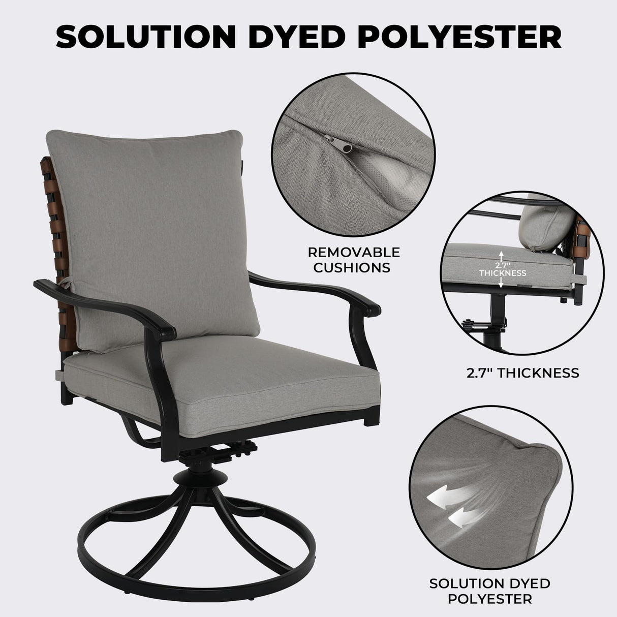 Grand patio 5-Piece Outdoor Dining Set, 4 Leather-look Wicker Swivel Patio Chairs & 1 Square Woodgrain Dining Table, Brown Grand patio