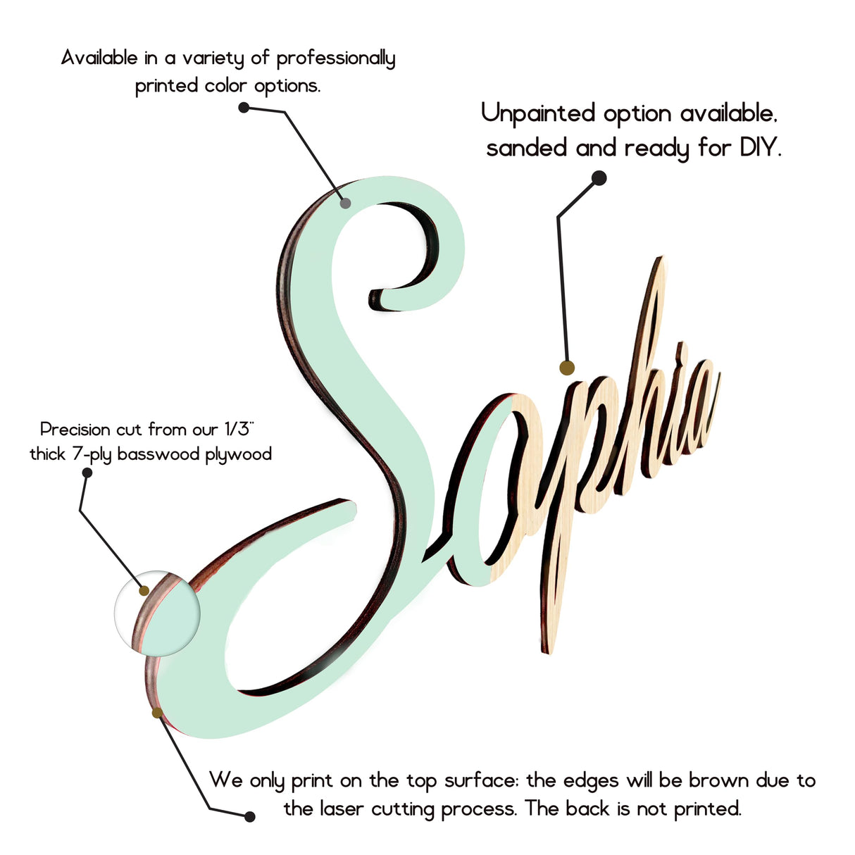 Custom Wood Name Sign For Nursery, 1/3 INCH THICKNESS, Boho Nursery Sign, Family Name Signs, 3D Wall Art for Children & Kids Rooms, Baby Shower, First birthday gift(First Name) Generic