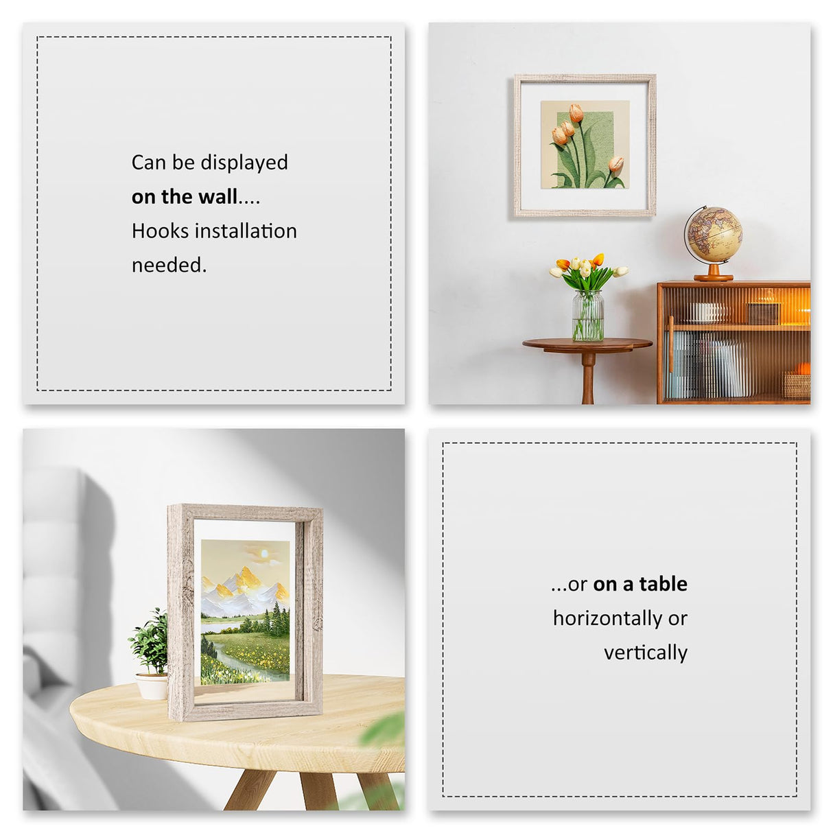 MUYE 10x10 Floating Frame Distressed Beige White Wood Pattern,Double Glass Square Picture Frame Display Any Size Photo up to 10x10,Wall Mount or Tabletop,2 Pack MUYE