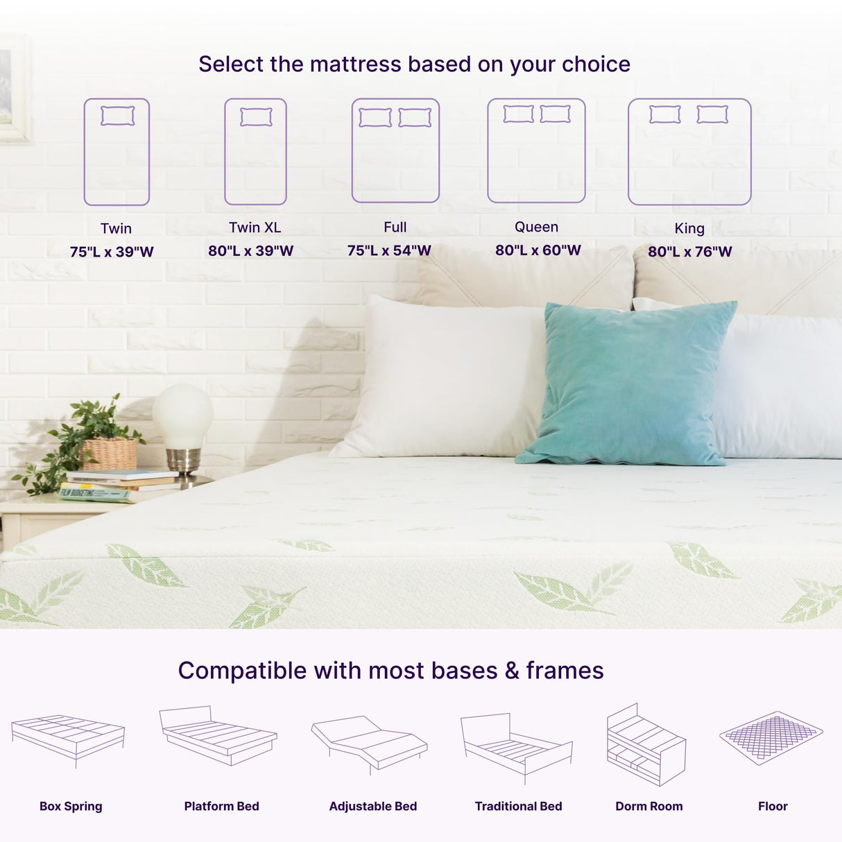 NapQueen Twin Size Mattress, 8 Inch Anula Green Tea Infused Memory Foam Mattress, Twin Size Mattress Bed in a Box, CertiPUR-US Certified Mattress NapQueen