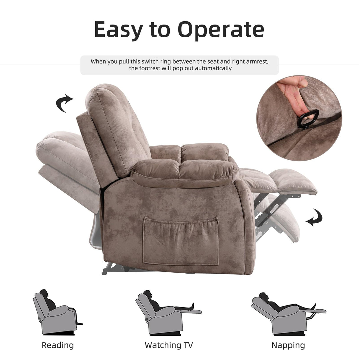 EBELLO 2 Piece Reclining Living Room Set, Soft Fabric Manual Recliner Sofa Set, Included Recliner Chair with Massage and Heat and Loveseat Daul Recliner, Light Brown(Recliner+Loveseat) EBELLO