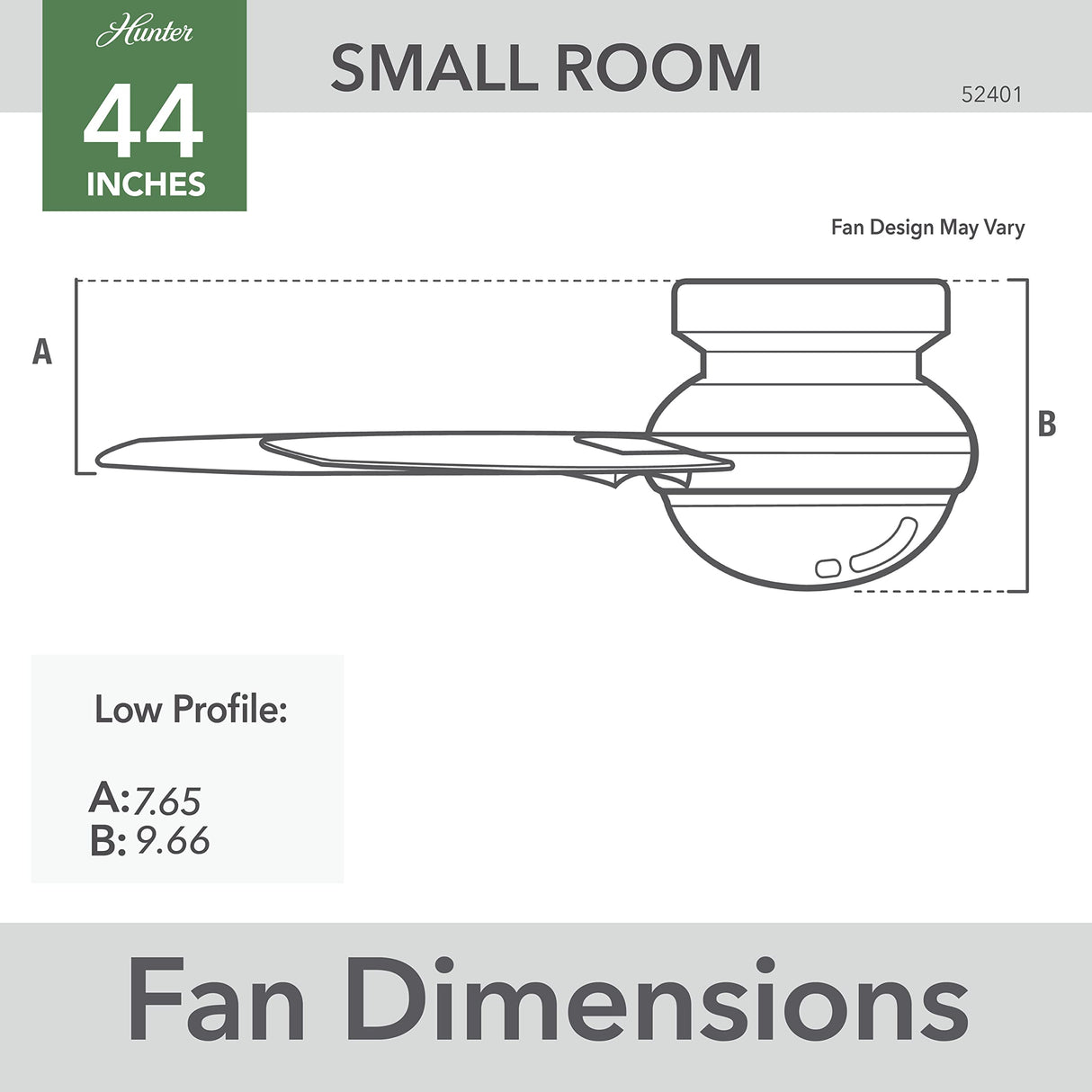 Hunter Fan 52401 Presto 44-Inch Low Profile Ceiling Fan with Wall Control, Whisper-Quiet Motor, 3-Speed Reversible Airflow, Matte Black Finish, Flush Mount Hunter