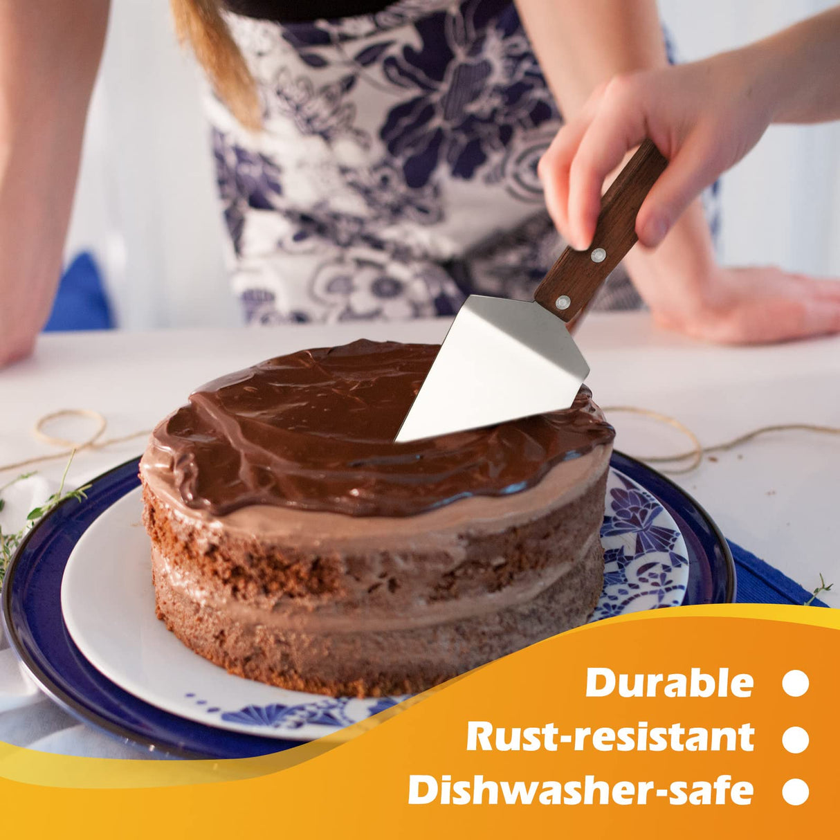 BBTO 20 Pcs Pizza Spatula Pie Server Stainless Steel Cake Serving Spatula Non Slip Easy to Grip Baking Triangular Spade Wood Handle Shovel for Desserts Pizza Pie Cake Biscuit (Full Style) BBTO