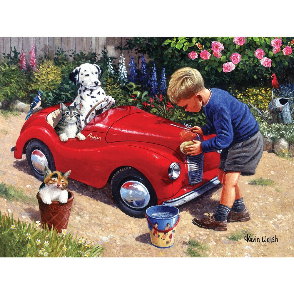 Bits and Pieces - 500 Piece Jigsaw Puzzle for Adults - 18" x 24" - Washing The Car - 500 pc Nostalgic Childhood Jigsaw by Kevin Walsh Bits and Pieces