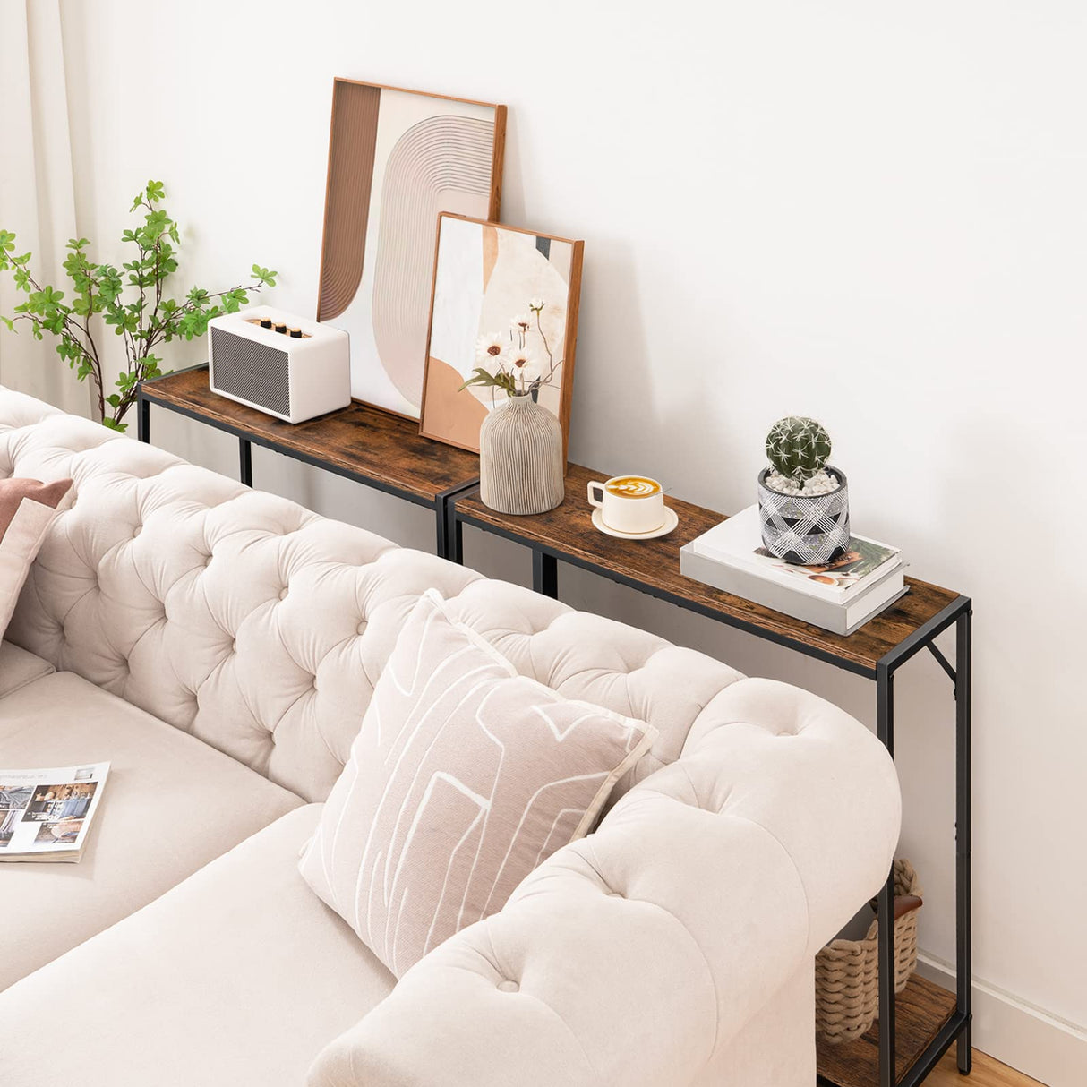 MAHANCRIS Console Table, 2-Tier Entrance Table, Behind Sofa Table, Industrial Style, Sturdy and Stable, for Living Room, Entryway, Foyer, Corridor, Office, Rustic Brown and Black CTHR27601 MAHANCRIS