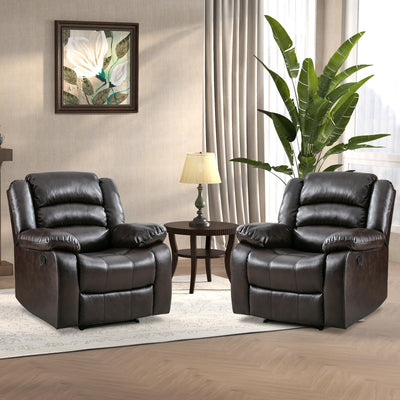 ANJ Manual Recliner Chair Set of 2, Breathable Faux Leather Reclining Chairs with Overstuffed Arm and Back, Living Room Single Sofa Recliners (Dark Brown)