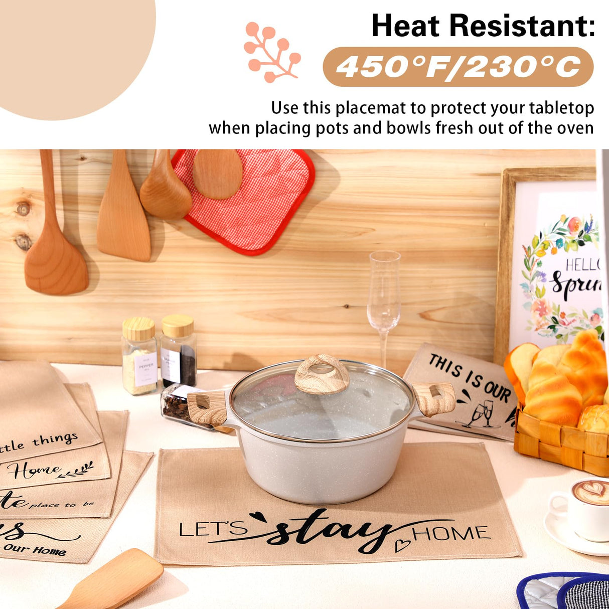 Farmhouse Placemats Set of 6 Linen Placemats 18x12'' Rustic Table Mats with Sayings Housewarming Gifts Country Tablemats Washable Cloth Place Mats for Farmhouse Table Setting(Khaki) Hahafelt