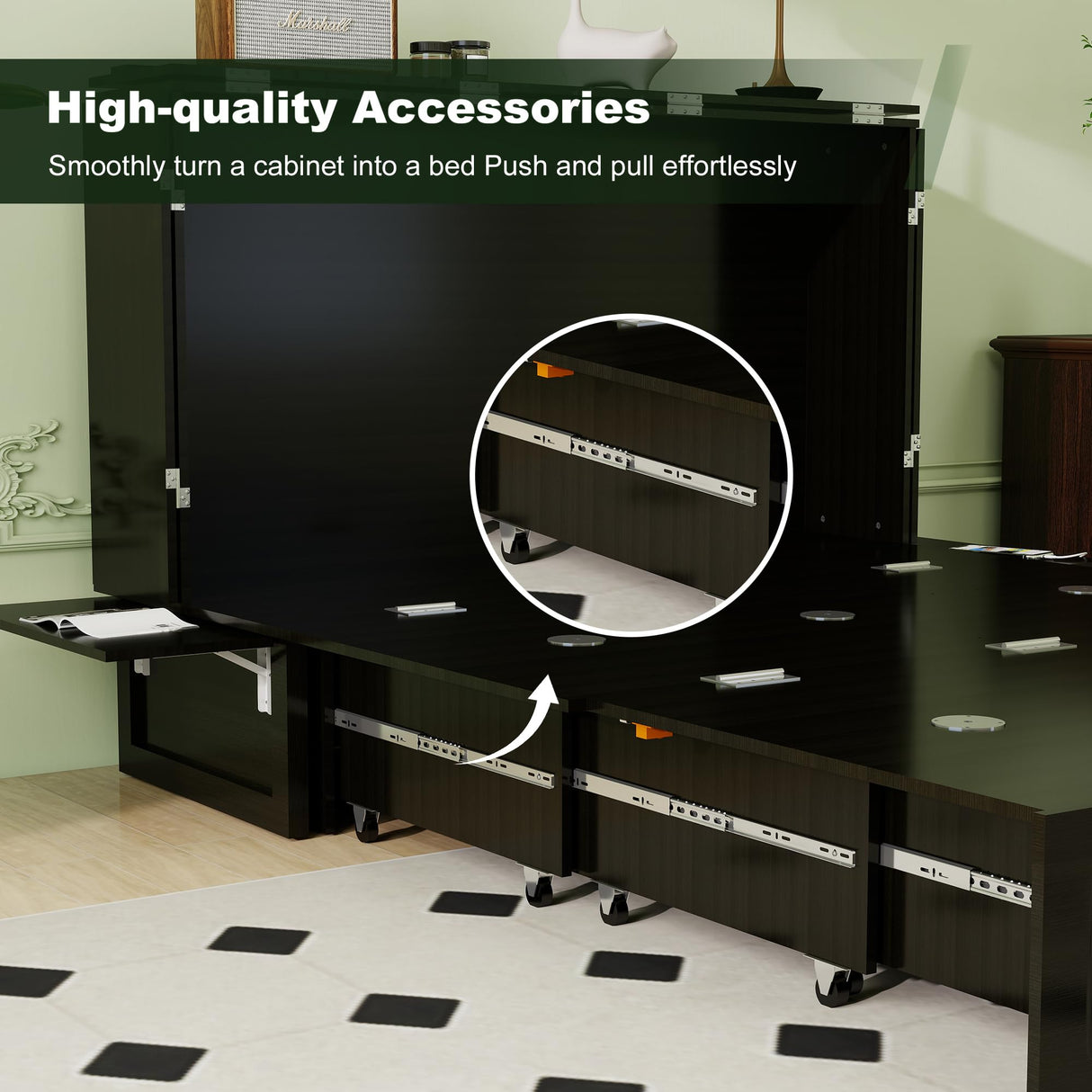 TemkTuek Queen Murphy Bed with Charging Station Cabinet Space Saving Wall Bed for Guest Room, Study, Apartment with Built in USB Ports (NOT Included Mattress) Black (13) TemkTuek