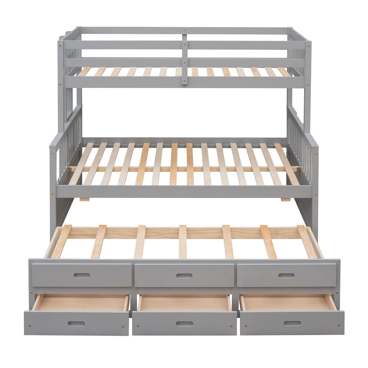 Harper & Bright Designs Grey Twin Over Full Bunk Bed with Trundle and Storage Drawers Harper & Bright Designs