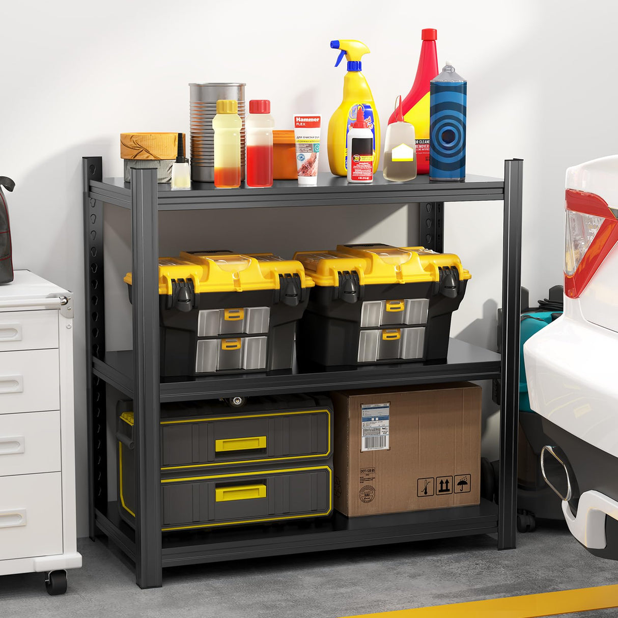 Storage Shelves 3 Tier Adjustable Garage Shelving Heavy Duty 31.5" W x 15.7" D x 31.5" H Metal Shelving Unit for Garage Shelves, Utility Rack Shelf, Storage Warehouse Pantry Closet, Black Abesthink