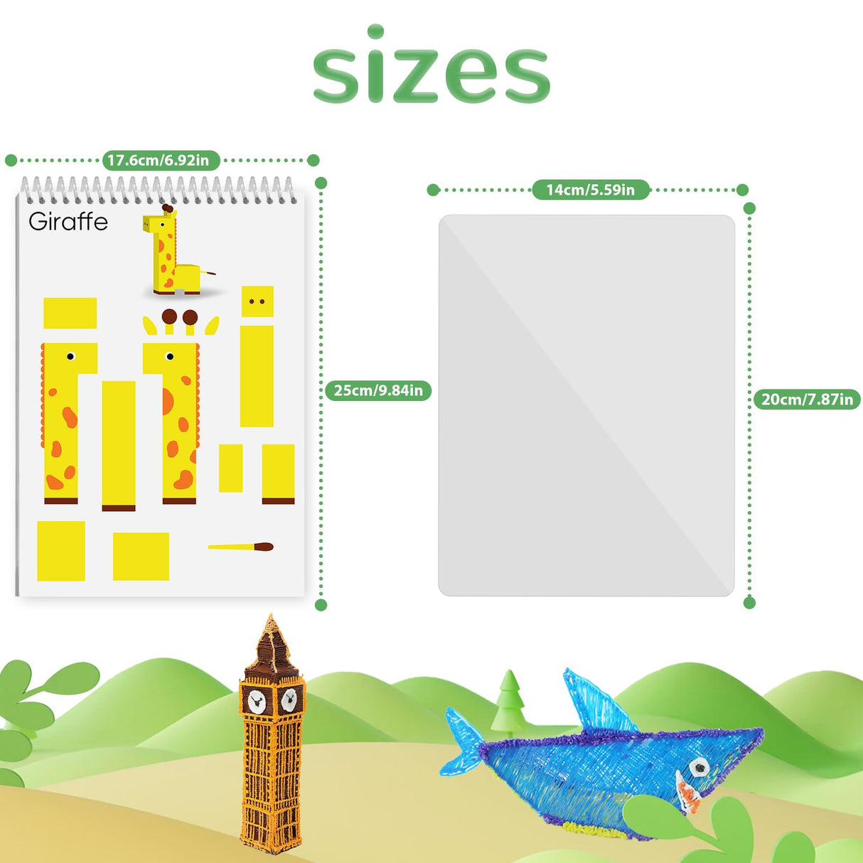 3D Printing Pen Drawing Book Spiral Bound with Transparent Template, 40 Patterns Reusable Painting Graffiti Template, Ideal DIY Gift for Kids Include Animal Transportation House Building Food CKMOREL