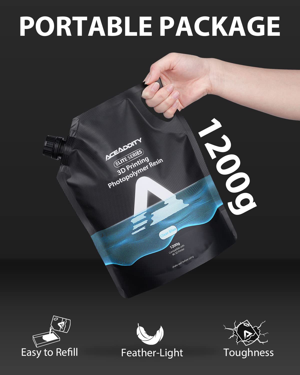 Aceaddity Elite Series 3D Printer Resin 405nm Photopolymer Resin LCD/DLP UV-Curing High Precision 3D Printing Liquid Compatible with 8k 3D Printer (Clear Blue, 1200g) Aceaddity