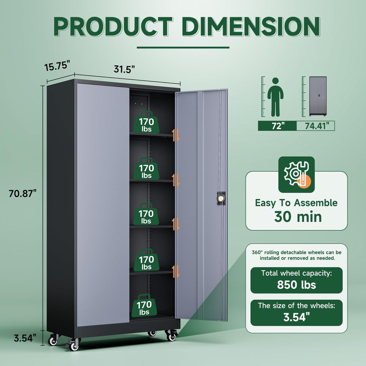 Letaya Metal Garage Storage Cabinets with Lock Door and Adjustable Shelves, Steel Tool Cabinets for Home,Office,Warehouse Organisieren (Black Grey, 75" H) Letaya