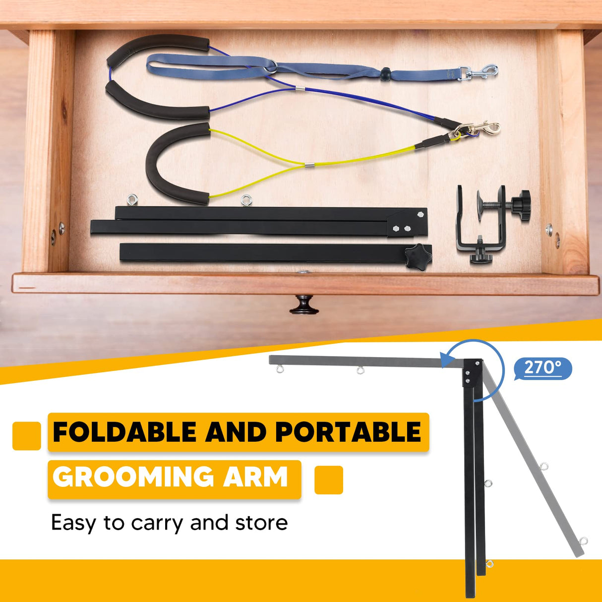 Adjustable Dog Grooming Arms with Anti-Slip Powerful Metal Clamp,Portable Pet Grooming Arm for Table with 1 Loop Noose & Two No Sit Haunch Holder,Grooming Restraint for Small Medium Dogs/Cats at Home Duckygoo