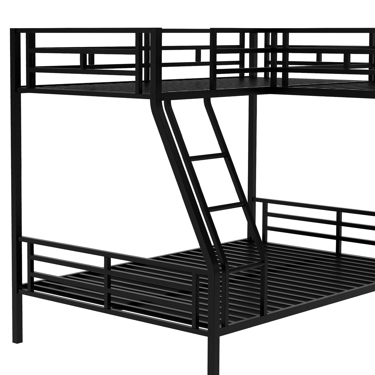 L-Shaped Metal Triple Bunk Bed for 3, Twin Over Full Bunk Bed with a Twin Size Loft Bed Attached, with a Desk, 3 Beds Bunk Bed Frame for Kids Teens Adults - Black Bellemave
