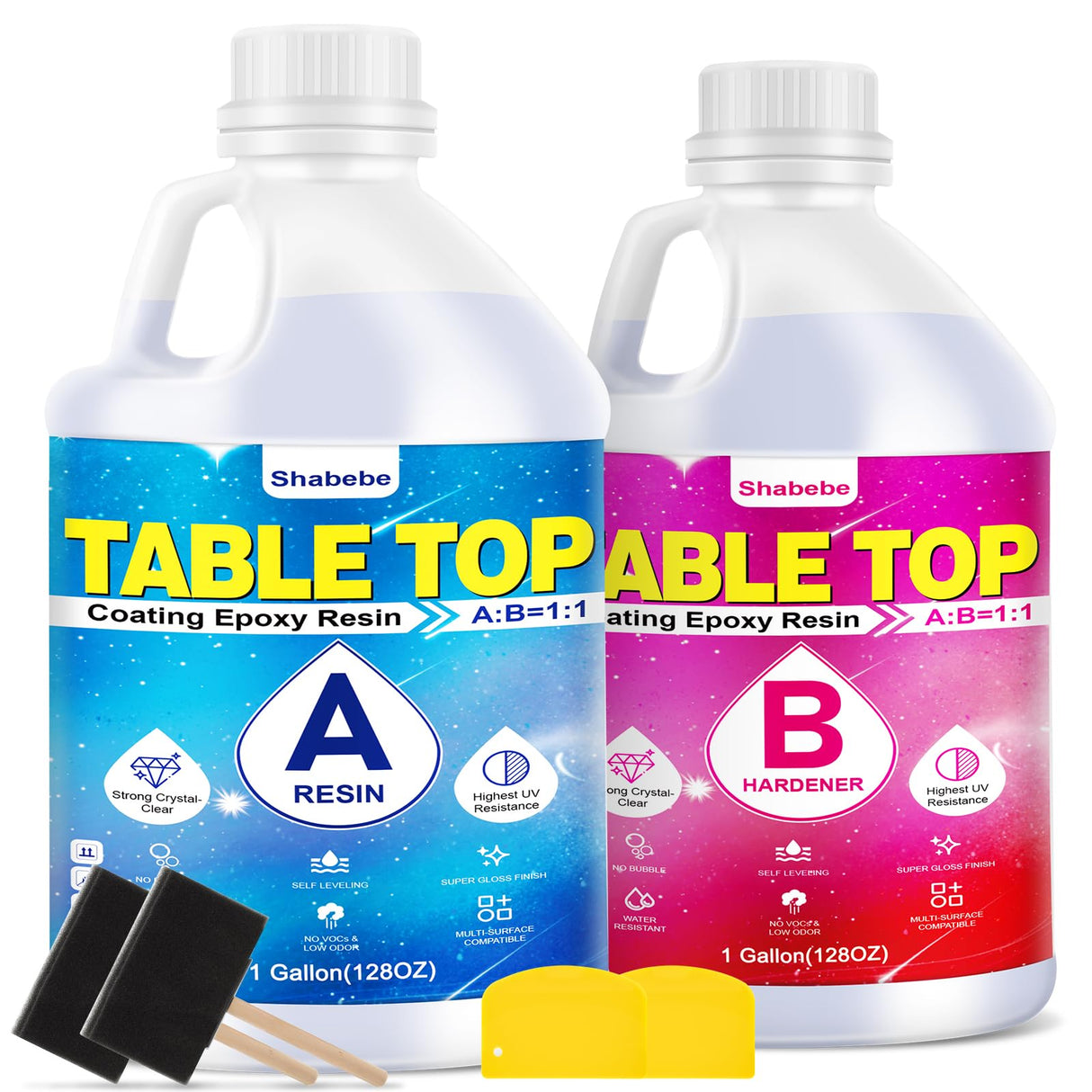 Shabebe Table Top Epoxy Resin 2 Gallon, Super Gloss & Crystal Clear Epoxy Resin Kit with UV Resistant & Self Leveling, Non Toxic Food Safe for River Tables, Live Edge Tables, Bar Tops, Countertops 1:1 Shabebe