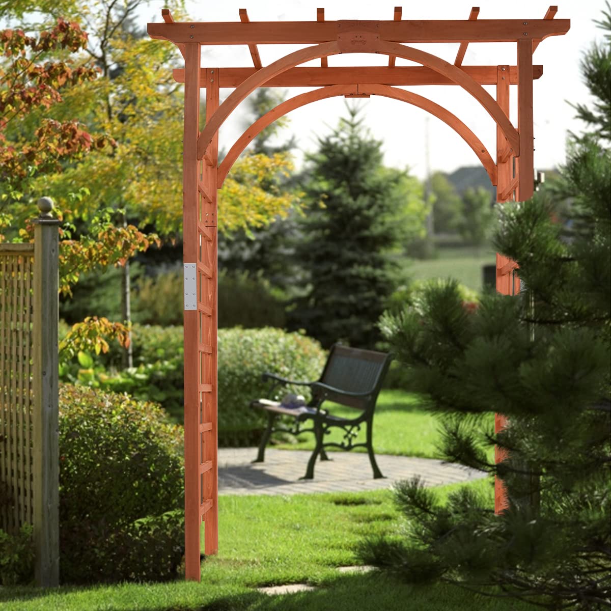 Happygrill Wood Garden Arbor, 85 Inch Wedding Arch Garden Archway Pergola, Garden Arch Trellis for Climbing Plants, Wedding Ceremony Decoration, Lawn, Parties HAPPYGRILL