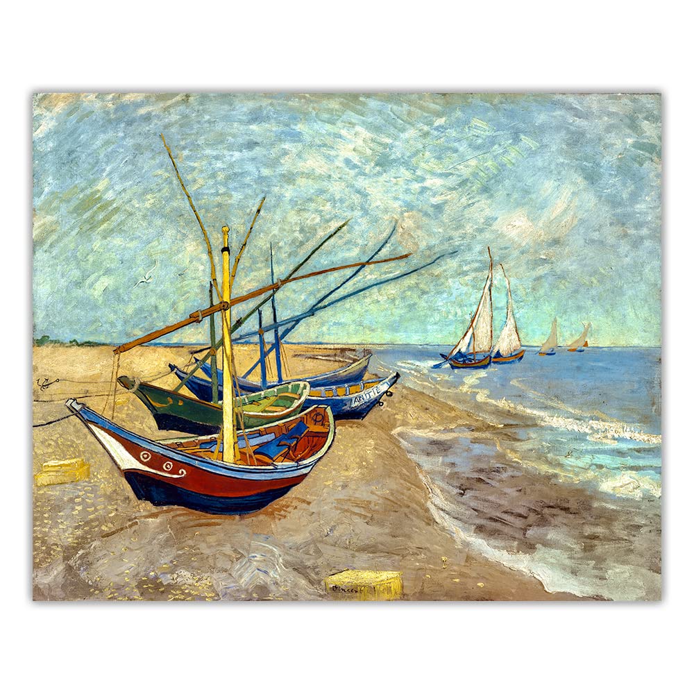 Paint by Numbers Kit for Adults Van Gogh《Fishing Boats On The Beach of Les Saintes Maries De La Mer》 Oil Painting by Numbers Kit for Home Decor Gifts WoodArtSupply