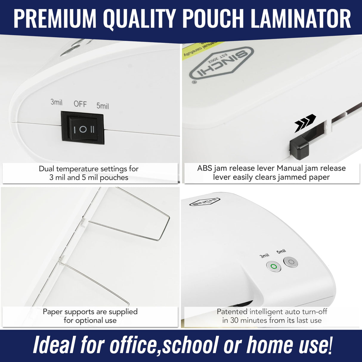 SINCHI 3-5 Mil, 13-Inch Thermal Laminator Machine, 40 Second Warm-Up, 20 inches/Minute, Includes Laminating Sheets, Paper Trimmer & Corner Rounder, Jam Release, Auto Shutoff, for Office, School, Home SINCHI
