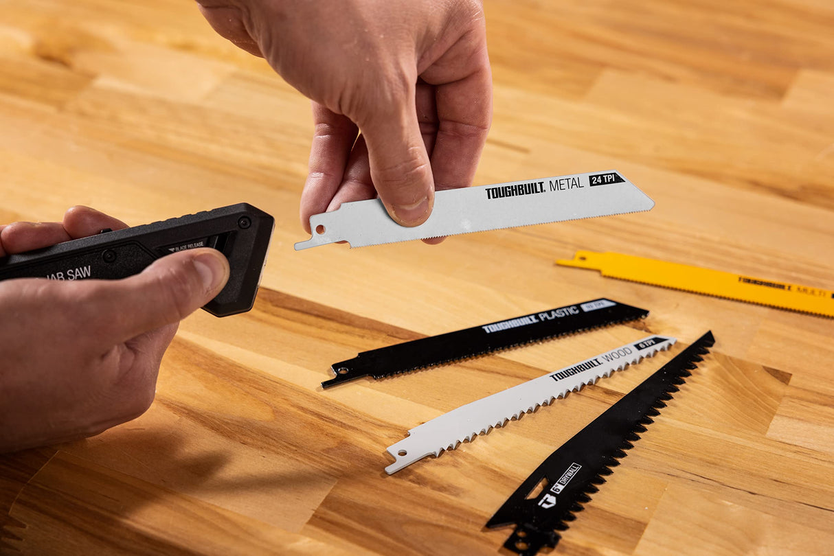 ToughBuilt - Folding Jab/Utility Saw, Drywall Blade w/triple-edge teeth (8 TPI) for faster cutting, + 4 Blades, Quick-fold and blade release mechanism - TB-H4S5-23FU ToughBuilt