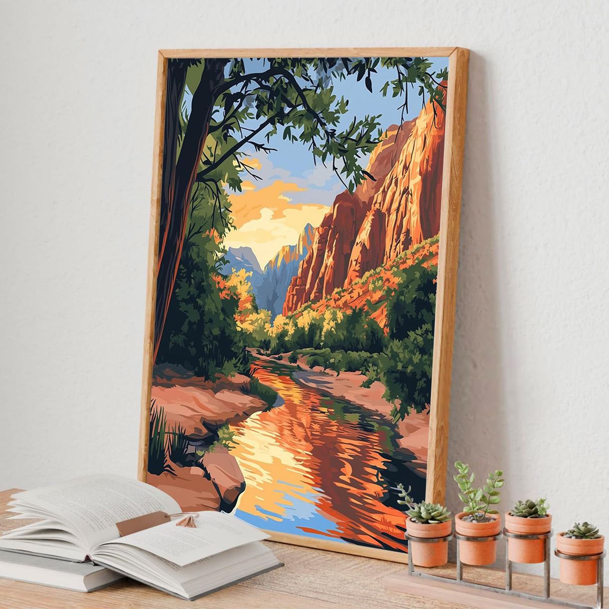 4 Pack Framed Paint by Numbers Kit for Adults Beginner with Wooden Easel, National Park Paint by Number Kits with Frame, DIY Acrylic Landscape Painting by Numbers for Home Wall Decor Gift 8x12 inch Yezavesu