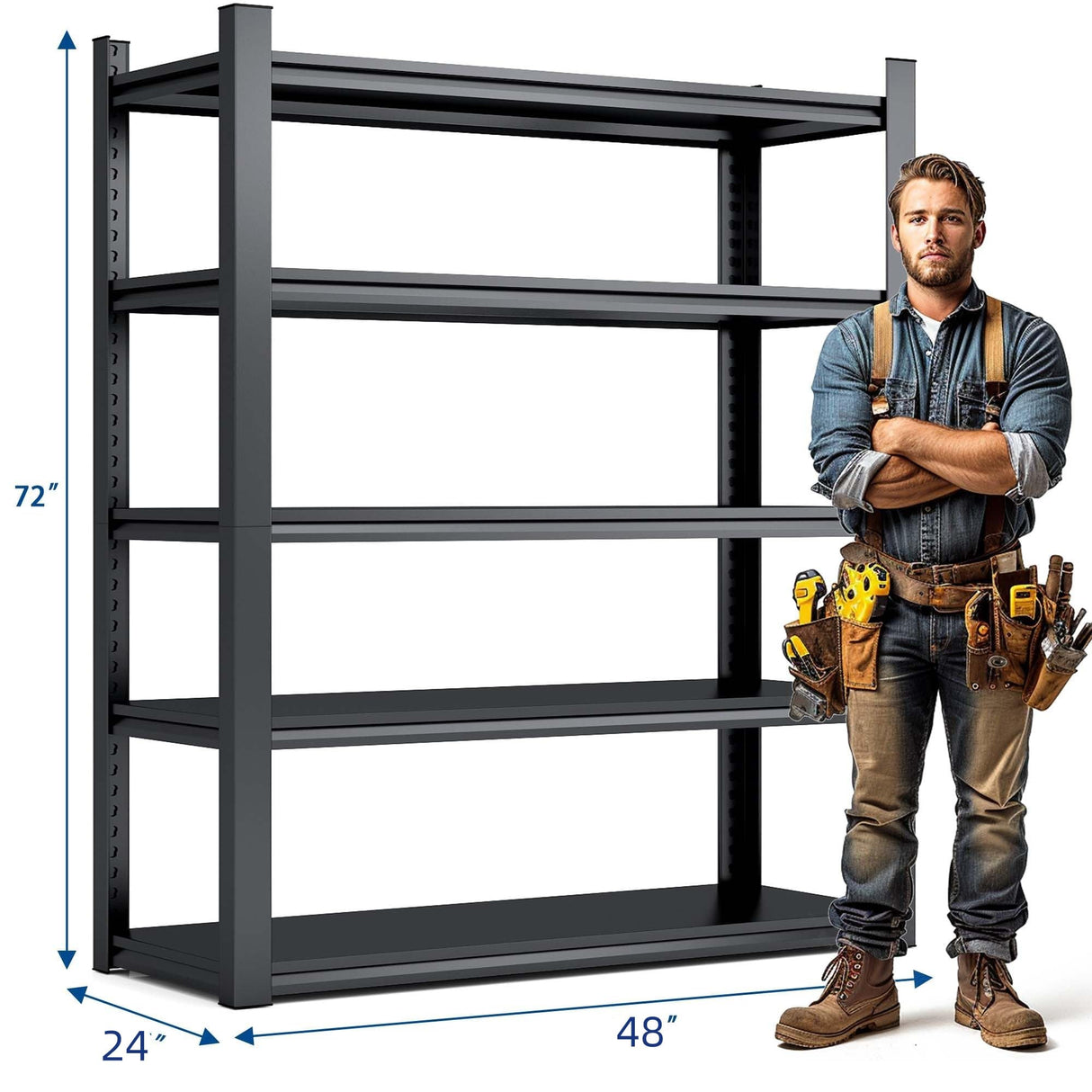 OECSO 5000LBS Storage Shelves Heavy Duty 72" H Garage Shelving Units 5 Tier Adjustable Metal Utility Rack Shelf,Large Industrial Shelves,for Shop,Warehouse,Basement,Outdoor,72" H x 48" W x 24" D OECSO