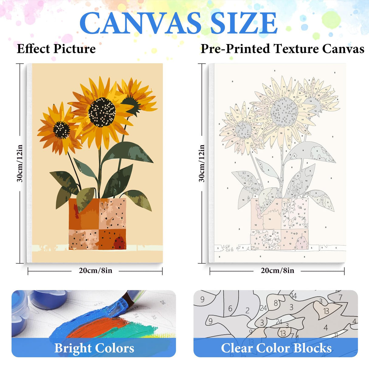4 Pack Framed Paint by Numbers Kit for Adults with Wooden Easel, Sunflower Easy Paint by Number Kits with Frame, DIY Acrylic Adult Paint by Number Kits on Canvas Framed for Home Decor Gift 8x12 Inch PRASIO