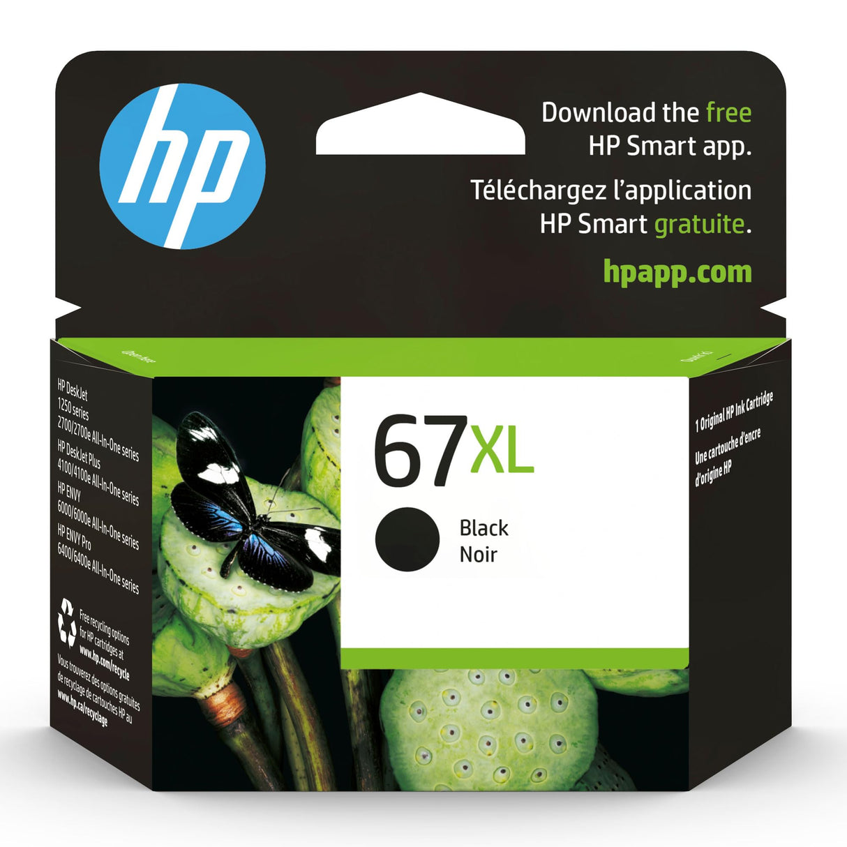 HP 67XL Black High-yield Ink Cartridge | Works with HP DeskJet 1255, 2700, 4100 Series, HP ENVY 6000, 6400 Series | Eligible for Instant Ink | One Size | 3YM57AN HP