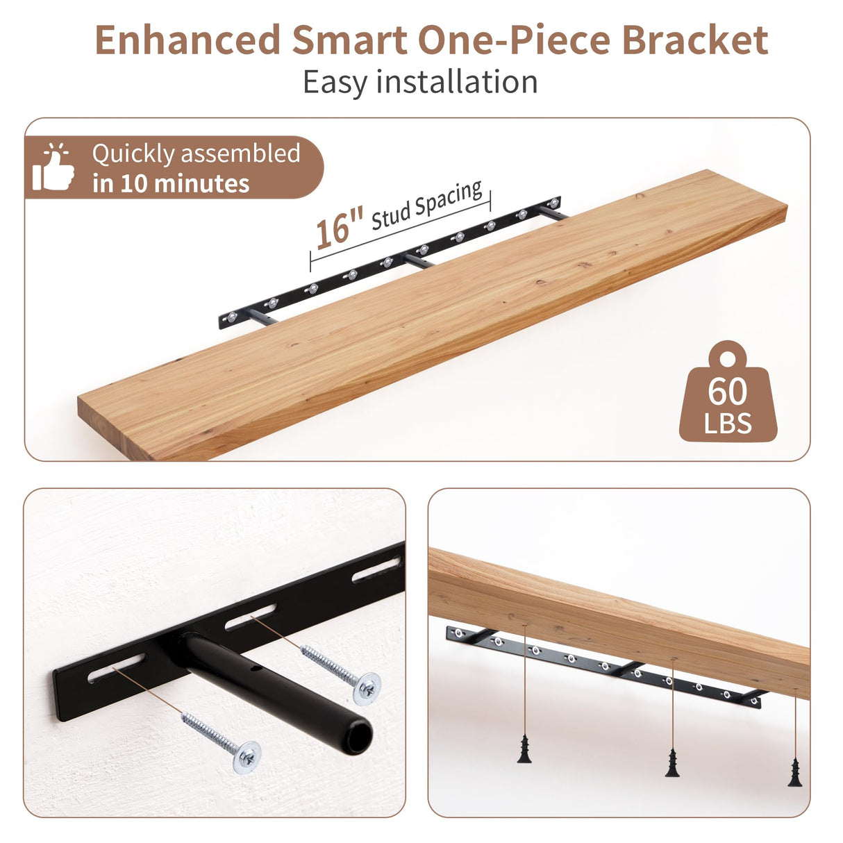 Axeman 55 Inch Fireplace Mantel Shelf - 8 Inch Deep Rustic Solid Elm Wood Floating Shelf, Wall Mounted Farmhouse Display Shelf with Invisible Heavy Duty Metal Bracket, Natural Axeman