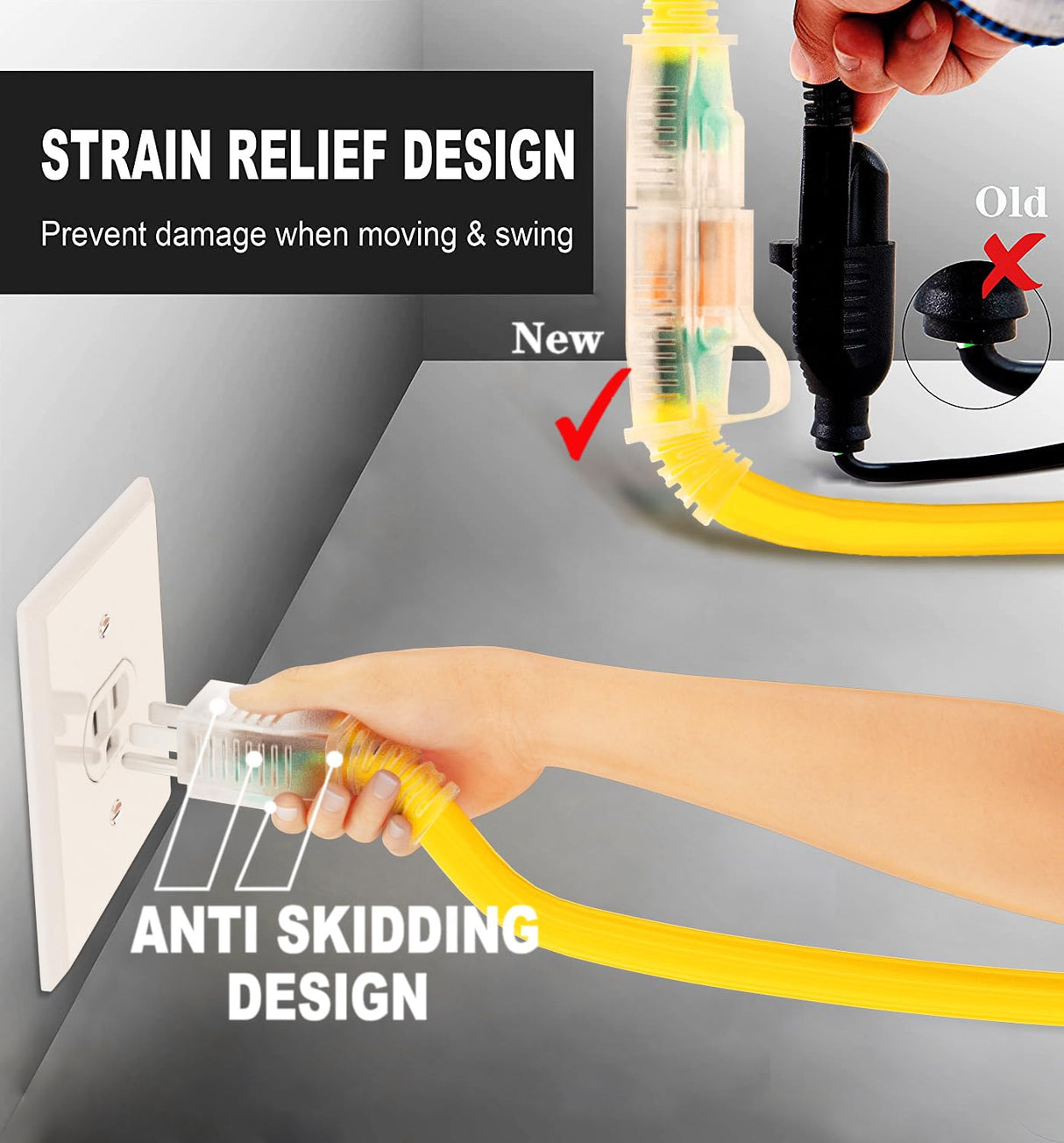 12/3 Gauge Heavy Duty Outdoor Extension Cord 100 ft Waterproof with Lighted end, Flexible Cold-Resistant 3 Prong Electric Cord Outside, 15Amp 1875W 12AWG SJTW, Yellow, ETL HUANCHAIN huanchain