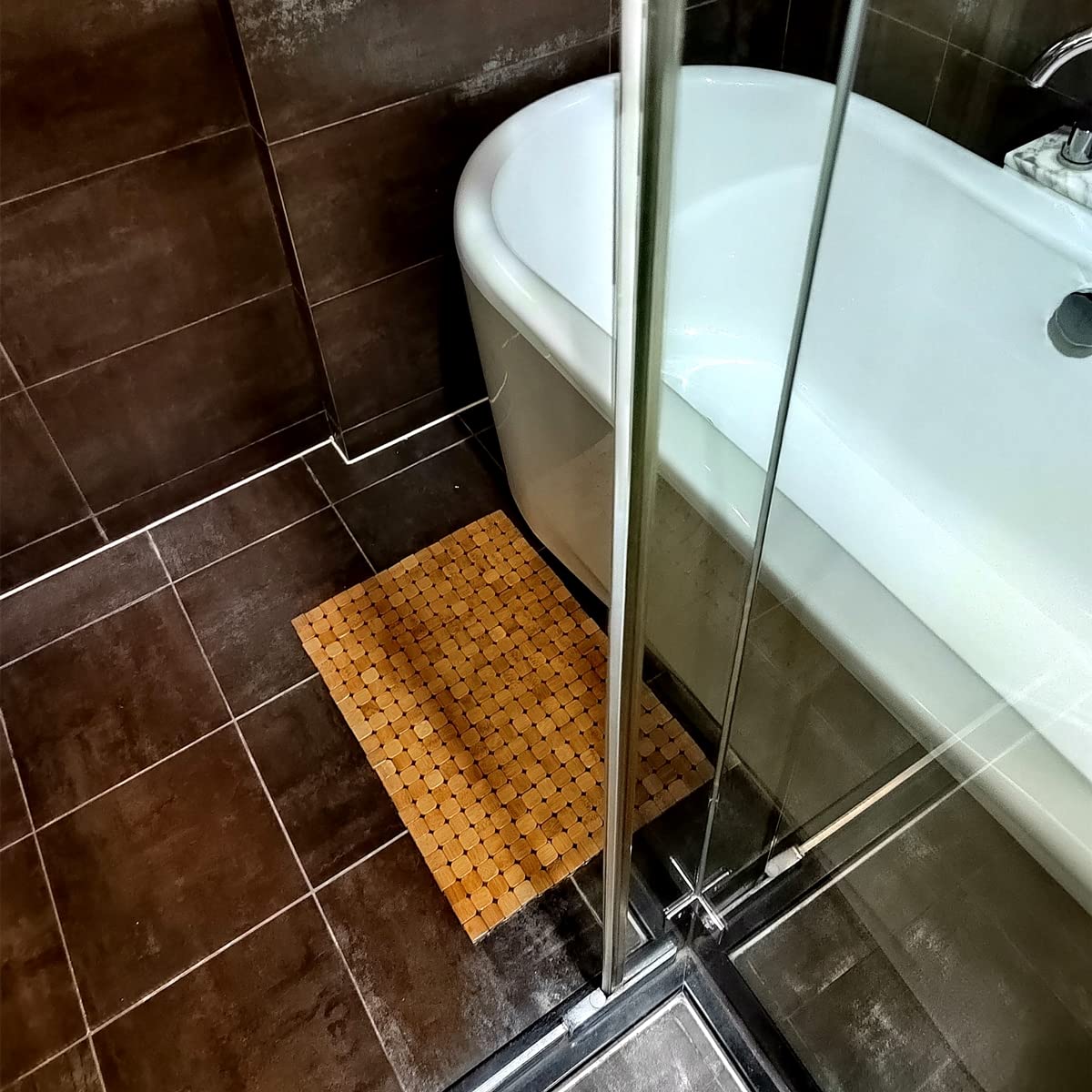 HJJKKH Bamboo Bath Mat with 15.7X23.6 inch,Nature Bamboo Wooden Bathroom Mat,Non Slip and Foldable Floor Shower Bath Mat for Bathroom,Bathtub,Shower,Sauna,Hot Tub HJJKKH