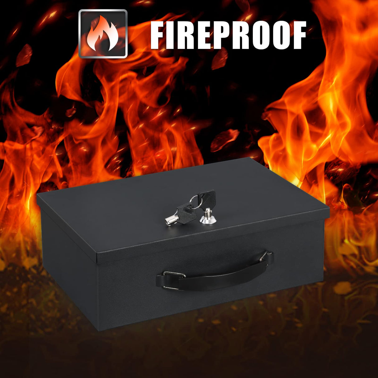 xydled Fire Resistant Safe Fire Safe Box with Key Lock for Home Office Security Storage for Valuables Documents,12.8 x 8.5 x 4.5 Inch,Black xydled