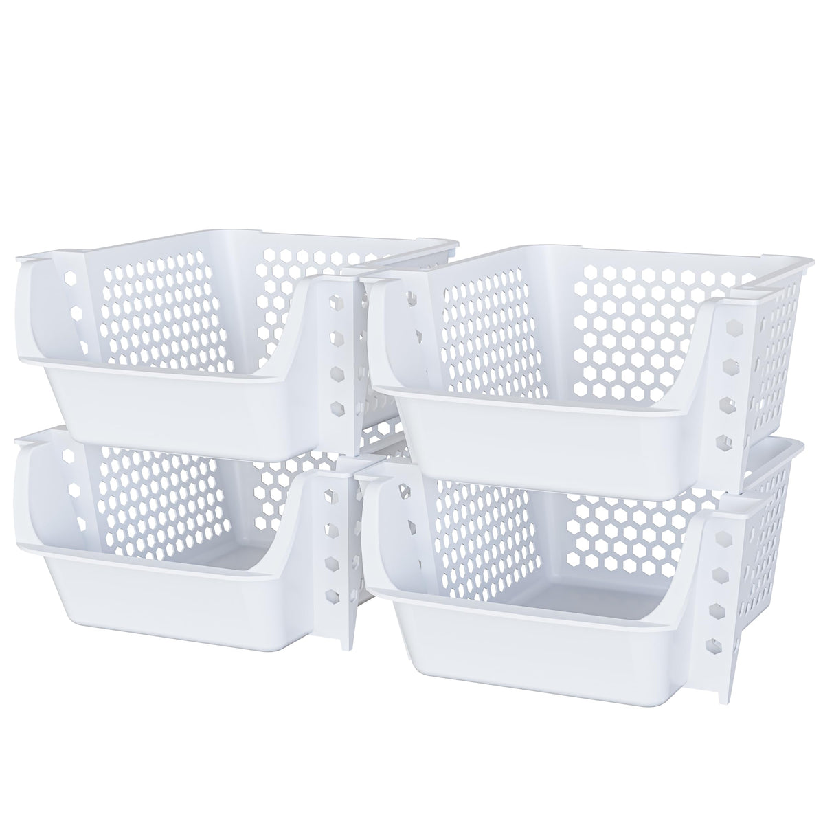 Skywin TidyFriend Stackable Storage Bins for Pantry, 4 Pack Stackable Bins For Organizing Food, Kitchen, and Bathroom Essentials (White) Skywin