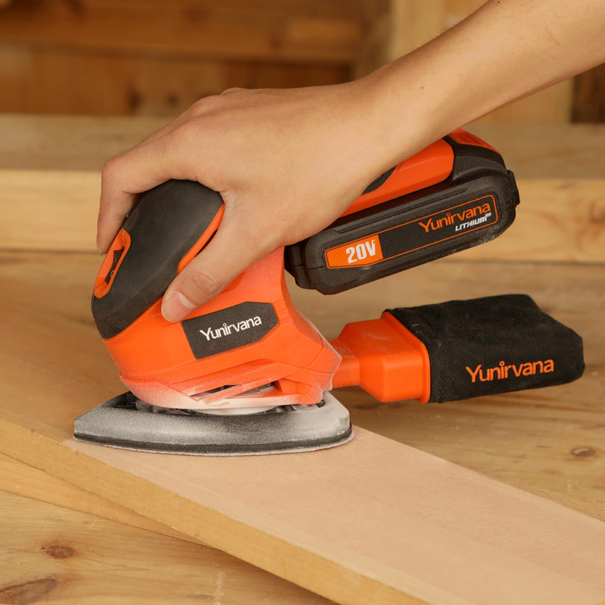 Yunirvana 20V Cordless Sander, Detail Sanders, 20Pcs Sandpapers,12000 RPM Sanders with Dust Collection System for Tight Spaces Sanding in Home Decoration, Battery and Charger Included Yunirvana