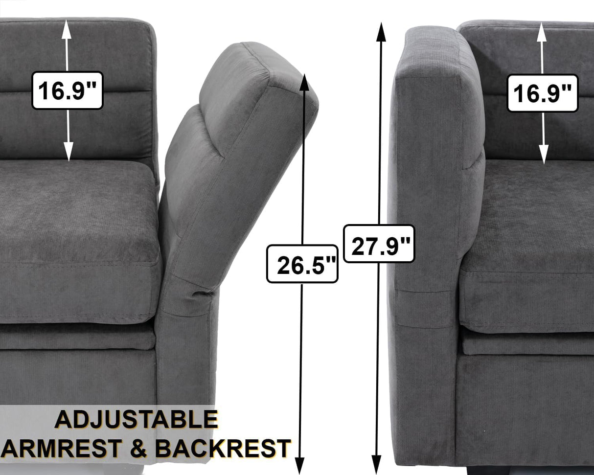 asunflower Loveseat with Storage Seats Modular Sectional Small Couch for Small Spaces with Reclining Arms and Backs 2 Seater Couch Mini Sofa Love Seat for Bedroom,Dorm Room, Living Room(Grey) asunflower
