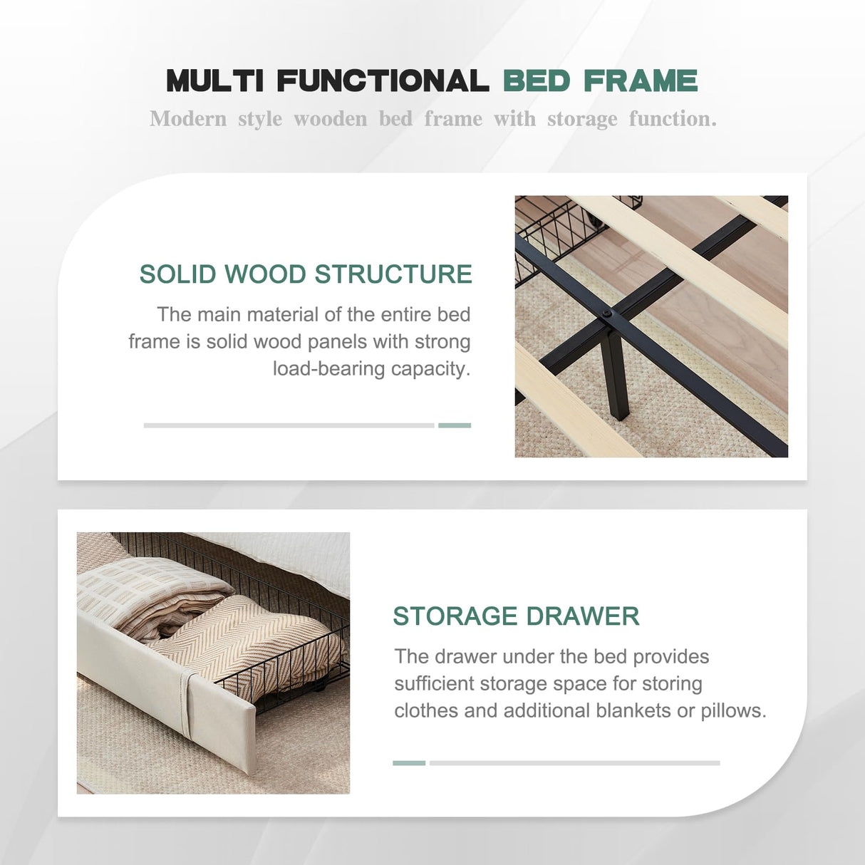 Tsuysi King Bed Frame with Headboard, Noise Free and No Spring Need Platform Bed Frame King Size with 3 Storage Drawers and USB Port for Home, Hotel, Guesthouse (Beige) Tsuysi